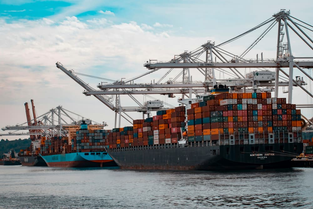 Container ship at a port terminal
